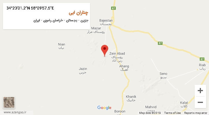 روستای چناران ابی بر روی نقشه