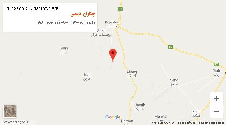 روستای چناران دیمی بر روی نقشه