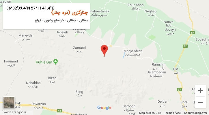 روستای چنارگزری (دره چنار) بر روی نقشه