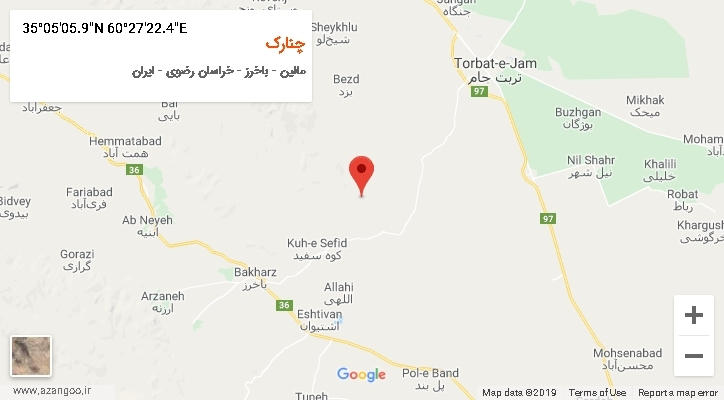 روستای چنارک بر روی نقشه