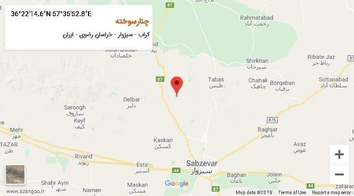 روستای چنارسوخته بر روی نقشه