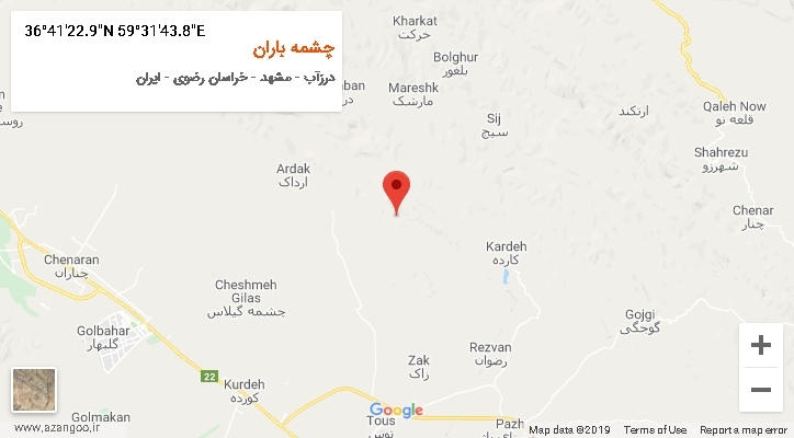 روستای چشمه باران بر روی نقشه