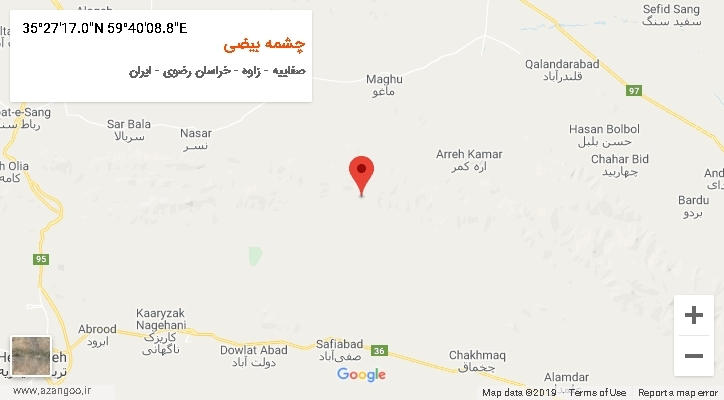 روستای چشمه بیضی بر روی نقشه