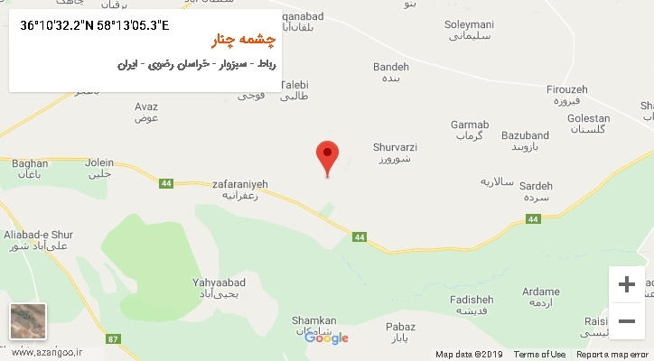 روستای چشمه چنار بر روی نقشه