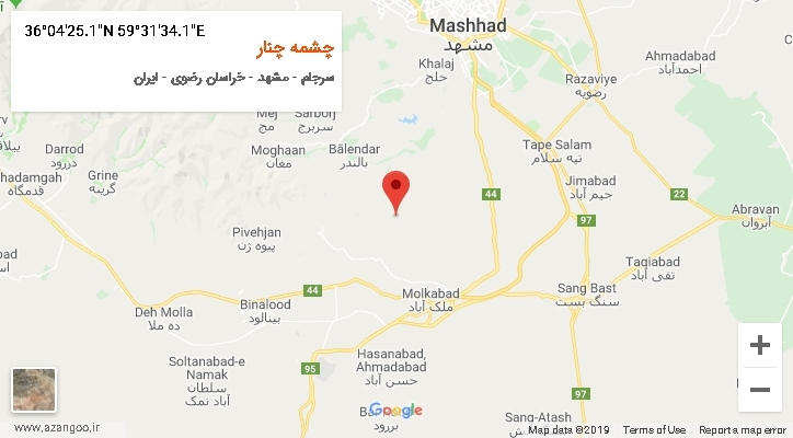 روستای چشمه چنار بر روی نقشه