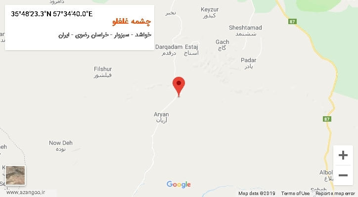 روستای چشمه غلغلو بر روی نقشه