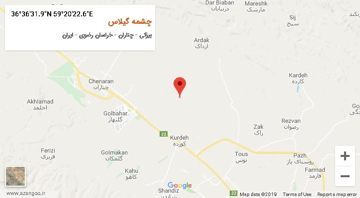 روستای چشمه گیلاس بر روی نقشه
