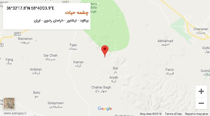 روستای چشمه حیات بر روی نقشه