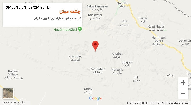 روستای چشمه میش بر روی نقشه