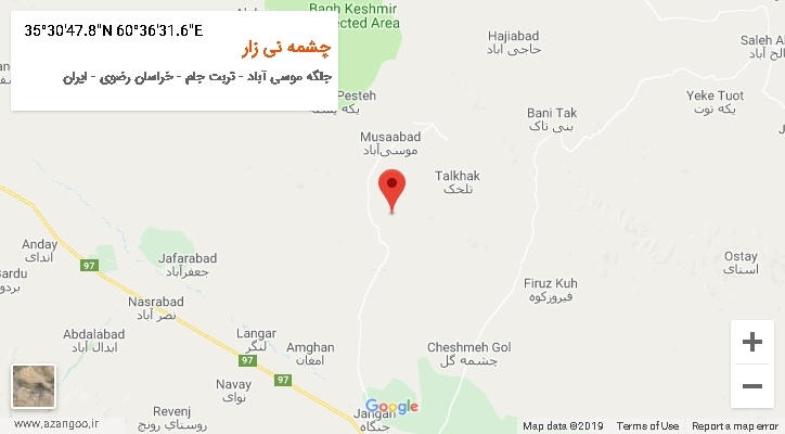 روستای چشمه نی زار بر روی نقشه