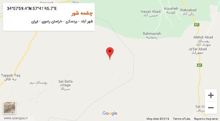 روستای چشمه شور بر روی نقشه
