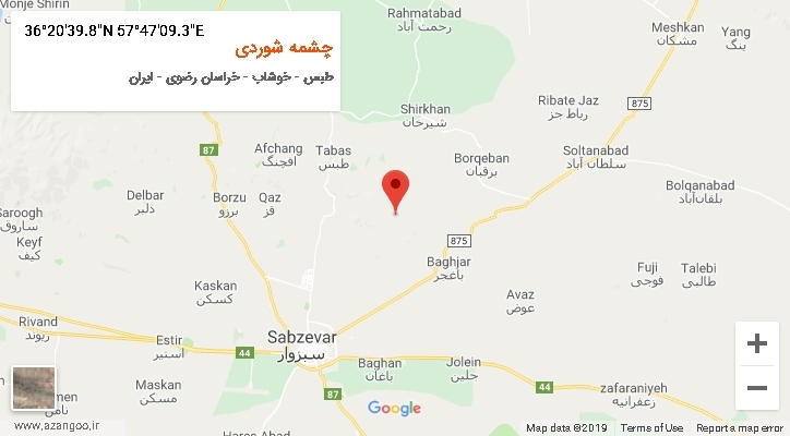 روستای چشمه شوردی بر روی نقشه