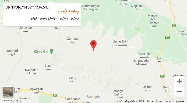 روستای چشمه شیب بر روی نقشه