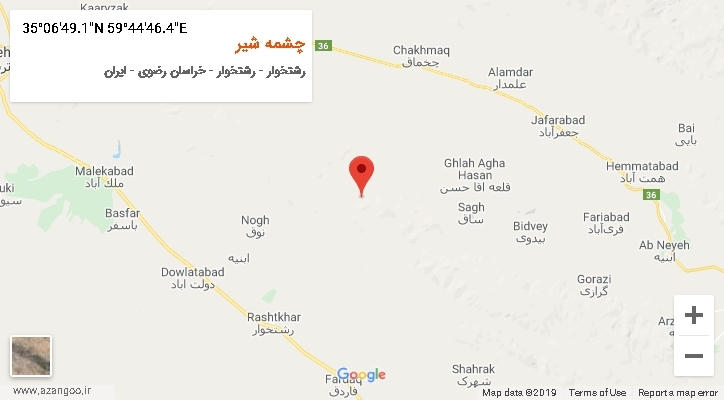 روستای چشمه شیر بر روی نقشه