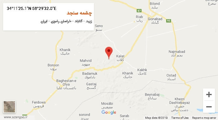 روستای چشمه سنجد بر روی نقشه