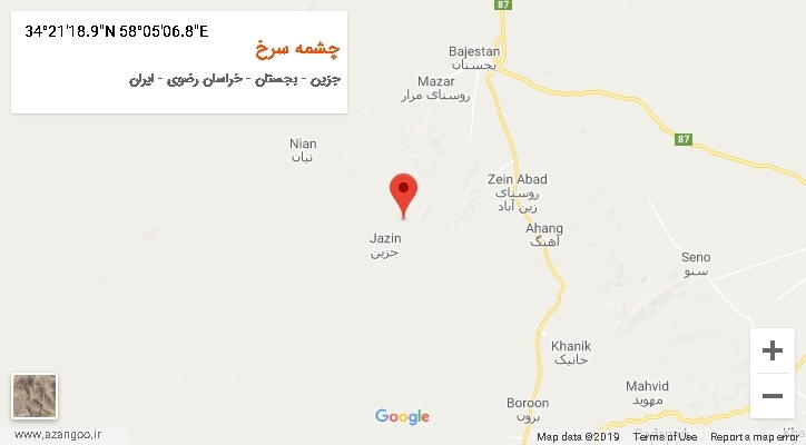 روستای چشمه سرخ بر روی نقشه