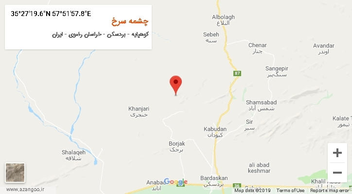 روستای چشمه سرخ بر روی نقشه