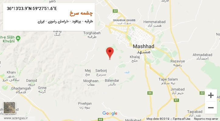 روستای چشمه سرخ بر روی نقشه