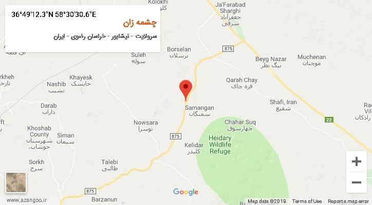 روستای چشمه زان بر روی نقشه