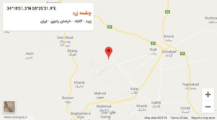 روستای چشمه زرد بر روی نقشه