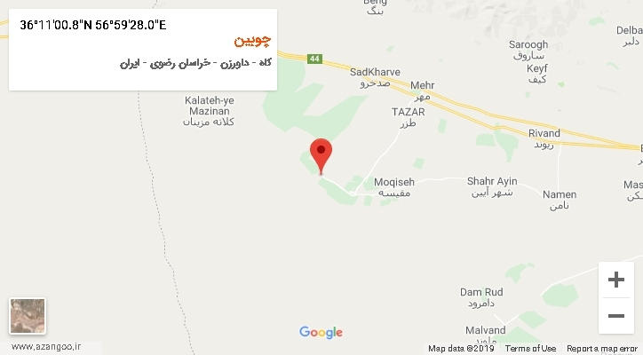 روستای چوبین بر روی نقشه