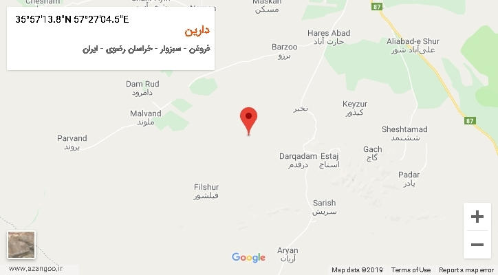 روستای دارین بر روی نقشه