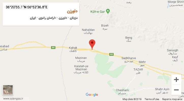 روستای داورزن بر روی نقشه