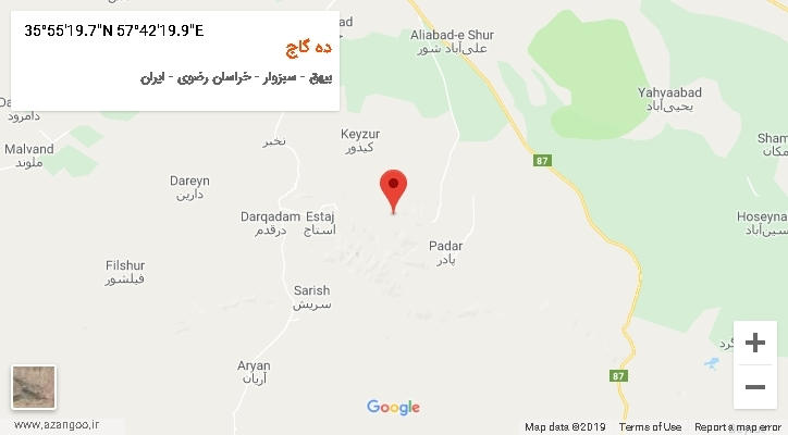 روستای ده گاج بر روی نقشه
