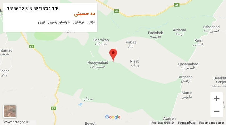 روستای ده حسینی بر روی نقشه