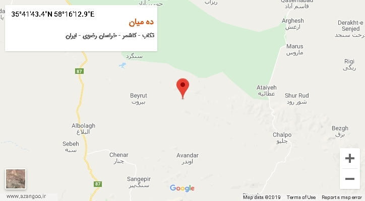 روستای ده میان بر روی نقشه