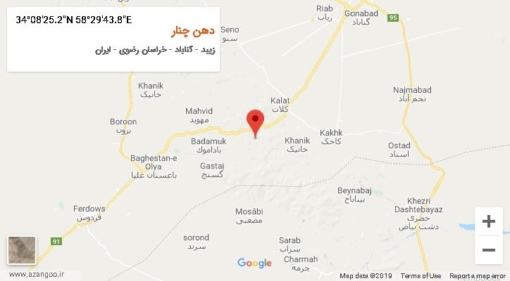 روستای دهن چنار بر روی نقشه