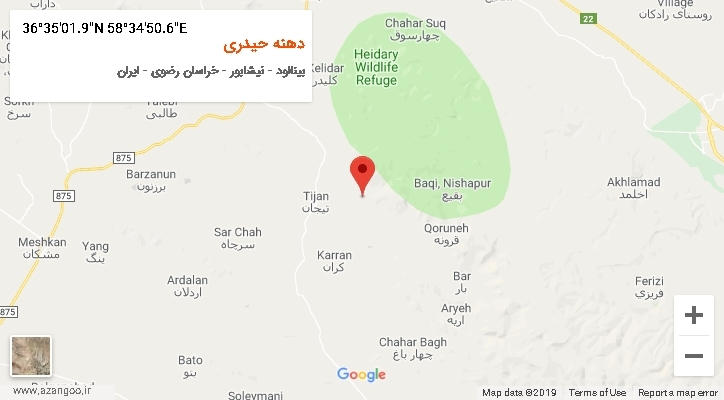 روستای دهنه حیدری بر روی نقشه