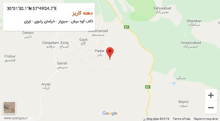 روستای دهنه کاریز بر روی نقشه