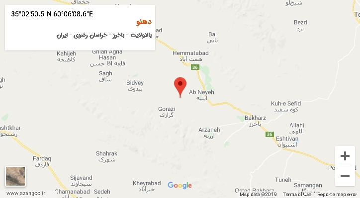 روستای دهنو بر روی نقشه