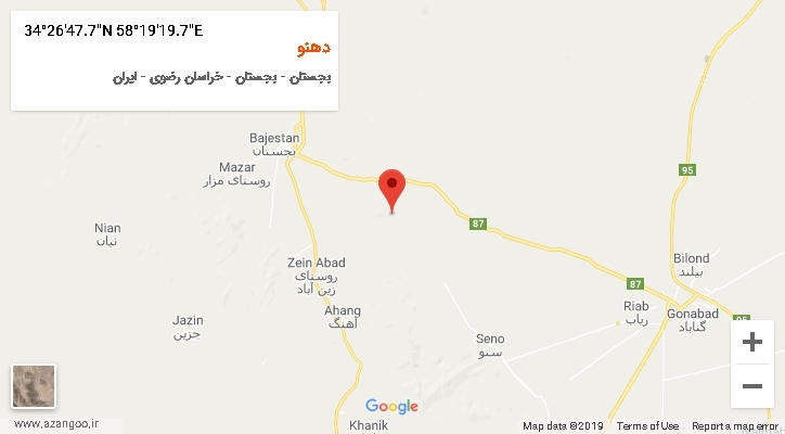 روستای دهنو بر روی نقشه