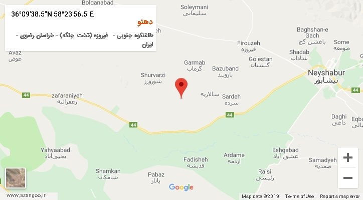 روستای دهنو بر روی نقشه