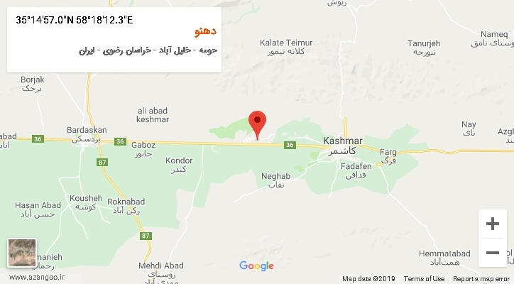 روستای دهنو بر روی نقشه