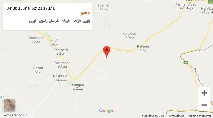روستای دهنو بر روی نقشه
