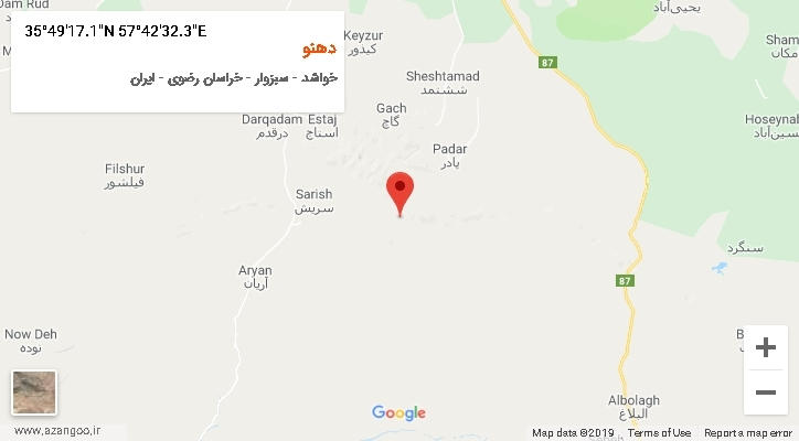 روستای دهنو بر روی نقشه