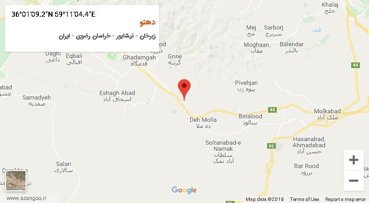 روستای دهنو بر روی نقشه