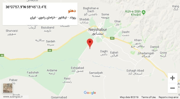 روستای دهنو بر روی نقشه