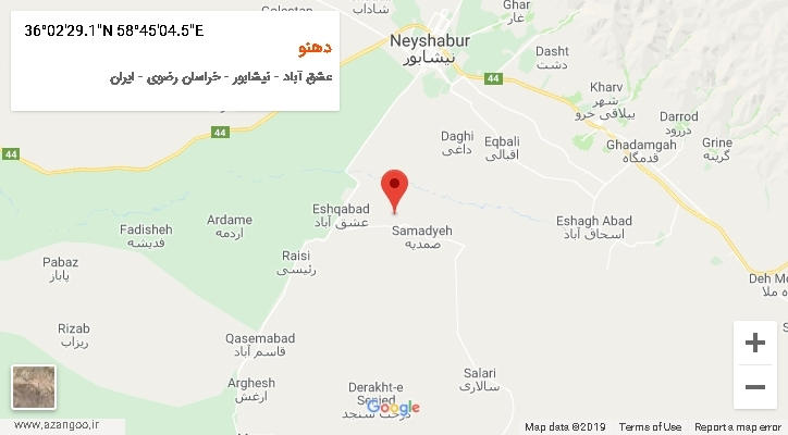 روستای دهنو بر روی نقشه