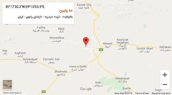 روستای ده پایین بر روی نقشه