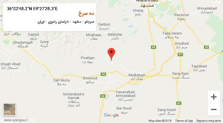 روستای ده سرخ بر روی نقشه