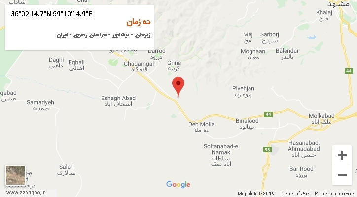 روستای ده زمان بر روی نقشه