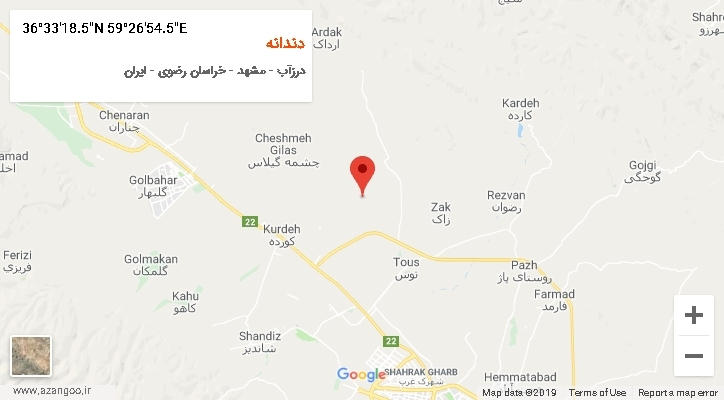 روستای دندانه بر روی نقشه