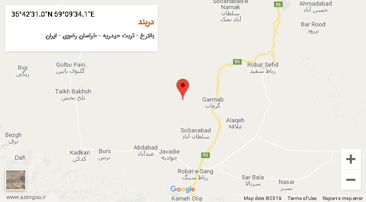 روستای دربند بر روی نقشه