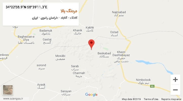 روستای دردنگ بالا بر روی نقشه