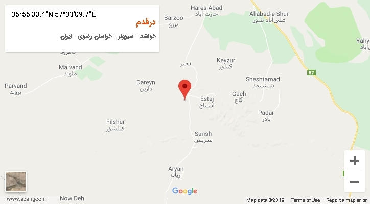 روستای درقدم بر روی نقشه