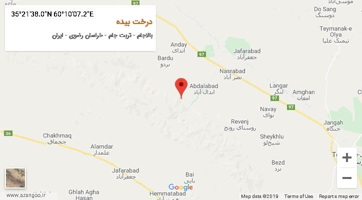 روستای درخت بیده بر روی نقشه